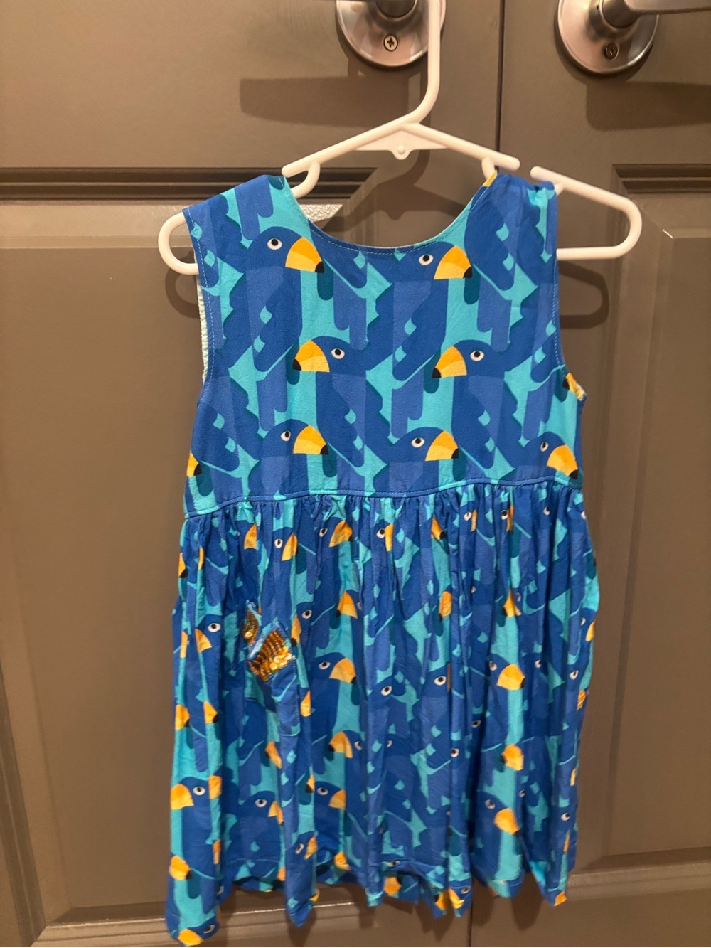 Briton Court Blue Toucan Print Tank Dress with Yellow Beak Accents